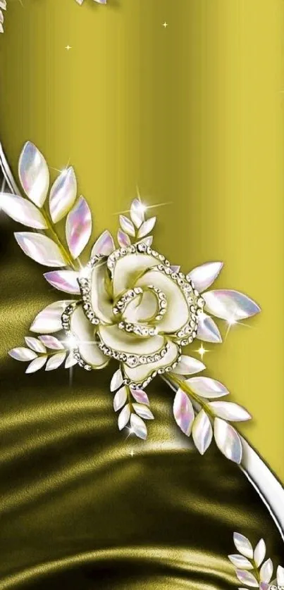 Elegant gold floral wallpaper with jeweled design for mobile.