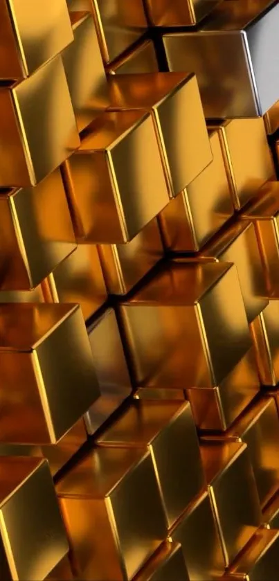 Gold geometric cubes creating a 3D abstract pattern.