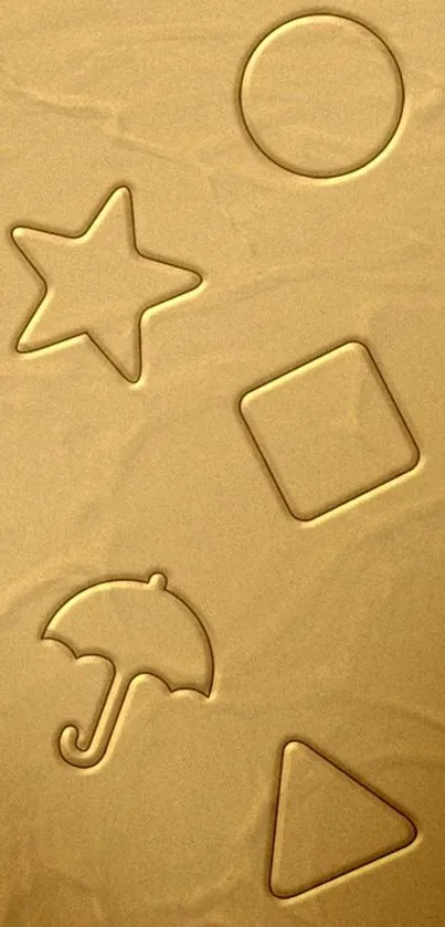 Gold phone wallpaper with geometric shapes, including a star and circle.