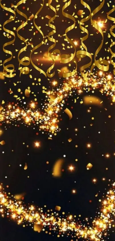 Gold glitter heart with sparkling confetti mobile wallpaper.