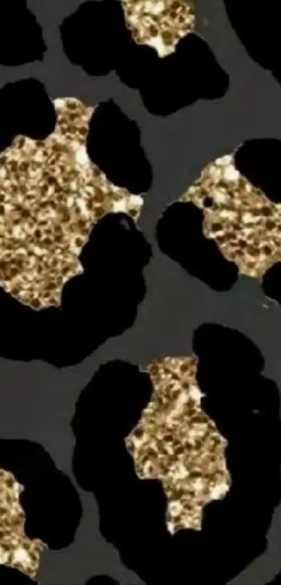 Gold glitter leopard print with black accents for a chic mobile background.