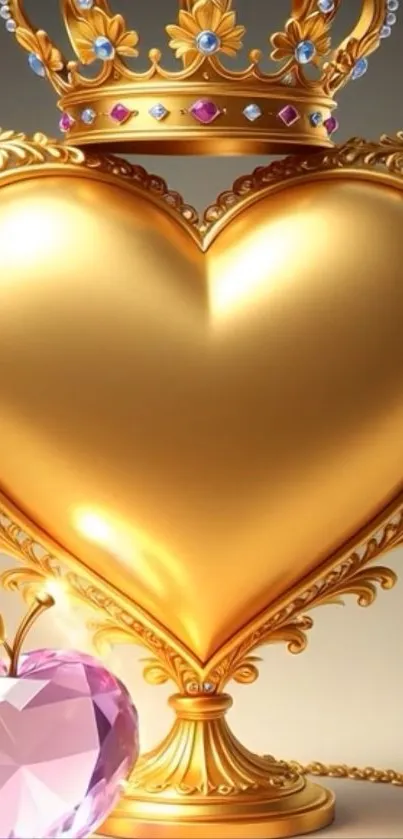 Golden heart with crown and jeweled apple wallpaper