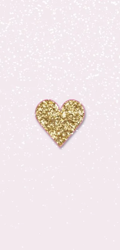 Gold glitter heart on light pink background wallpaper.
