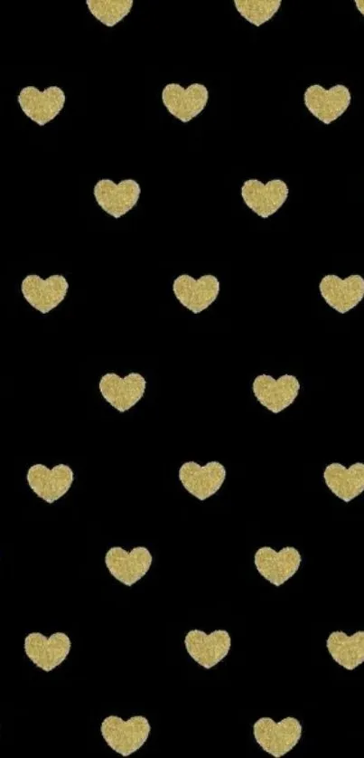 Gold hearts on black wallpaper for mobile.