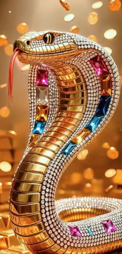 Gold jewel-encrusted snake with coins and gems