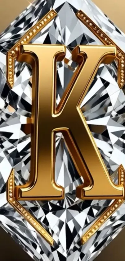 Mobile wallpaper with a gold letter 'K' on a diamond background.