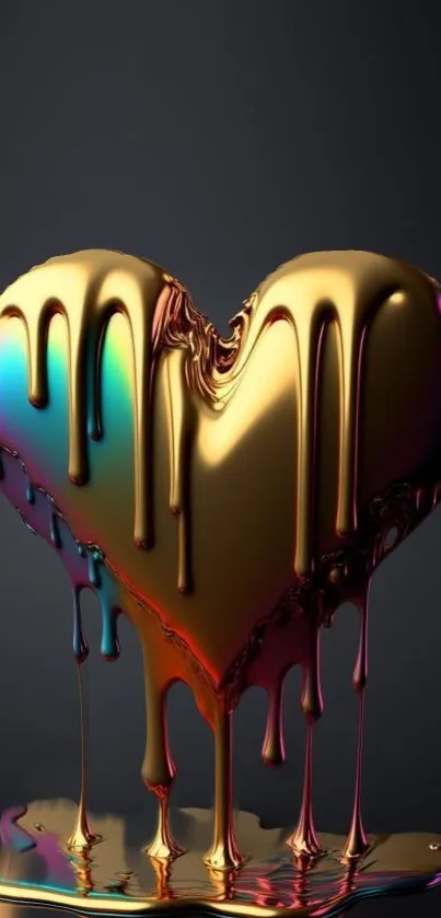 Gold melting heart on a vibrant colorful background.