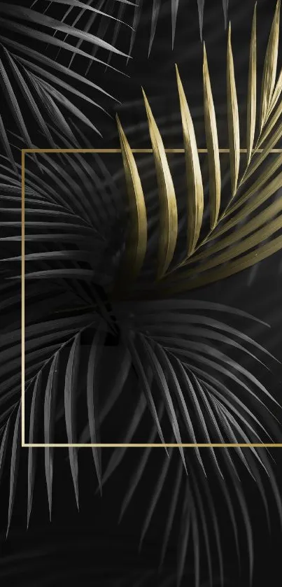 Black and gold palm leaf mobile wallpaper design.