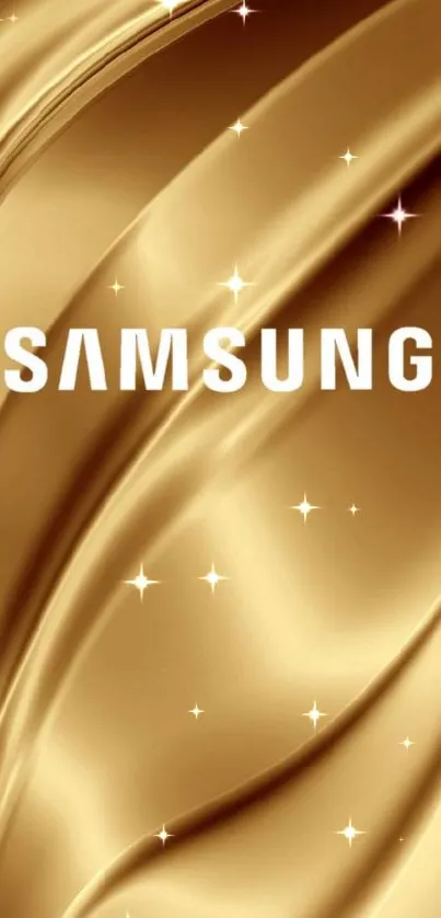 Gold Samsung wallpaper with smooth waves.