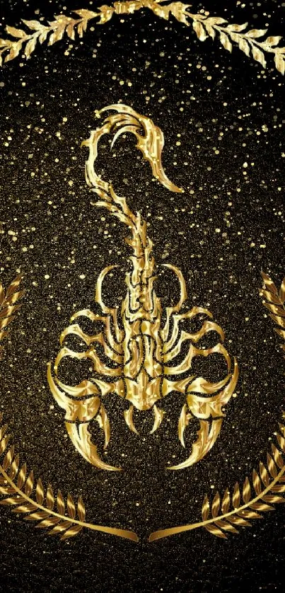 Gold scorpion design on black background, elegant and luxurious mobile wallpaper.