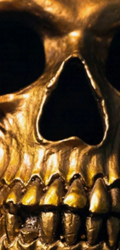 Golden skull on a dark background for mobile wallpaper.