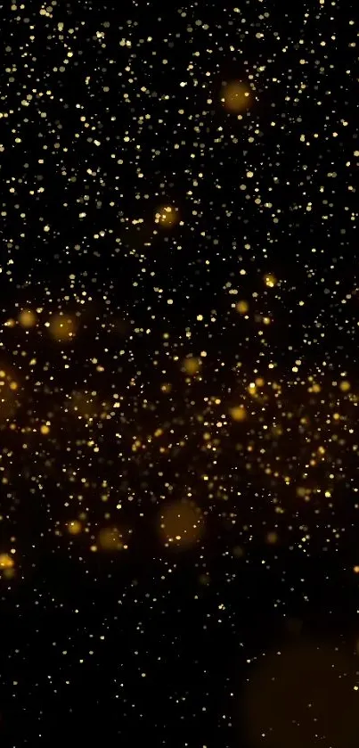 Gold sparkle wallpaper with shimmering particles on a black background.