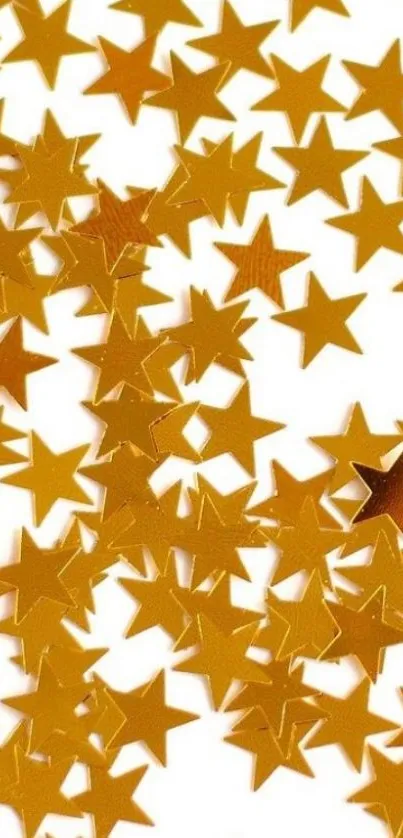 Gold star confetti on white background, elegant phone wallpaper.