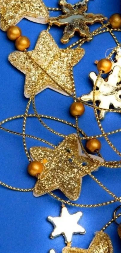 Gold star garland with royal blue background