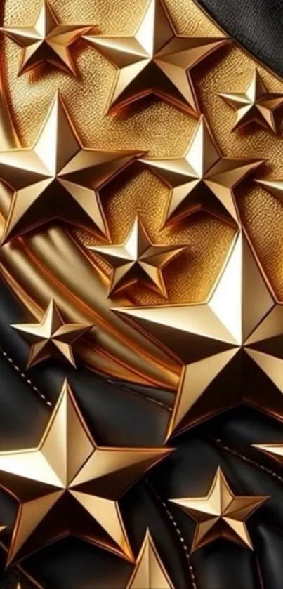 3D gold star pattern on textured background.