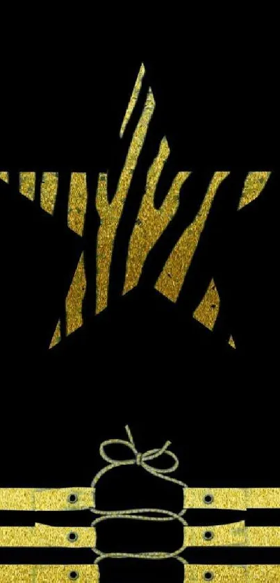 Gold zebra-striped star on black background wallpaper.