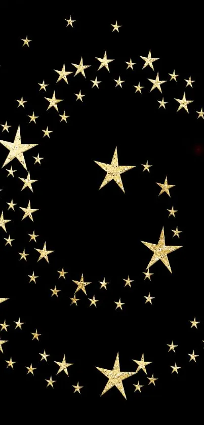 Mobile wallpaper with gold stars on a black background, perfect for a luxurious look.