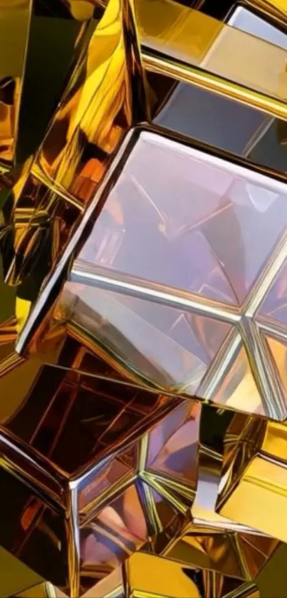 Golden abstract cubes in 3D design mobile wallpaper.