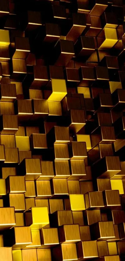 Golden 3D cubes with geometric pattern on a mobile wallpaper.