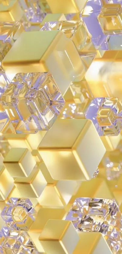 Gold and crystal 3D cubes create a dazzling, futuristic mobile wallpaper.