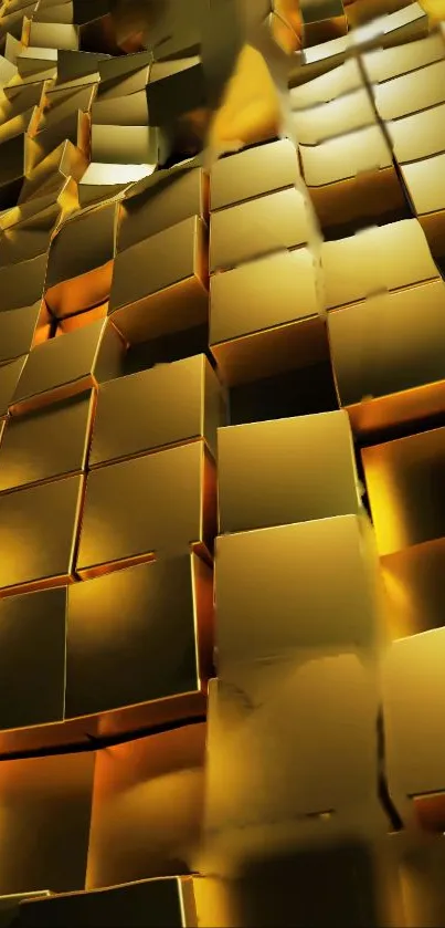 Golden 3D cubes create a modern, metallic wallpaper design for mobile screens.