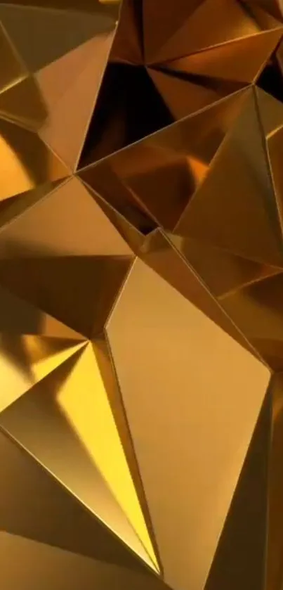 Golden 3D geometric polygonal wallpaper for phones.