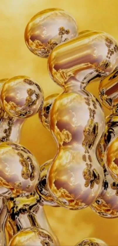 Golden abstract 3D art wallpaper with shiny globules.