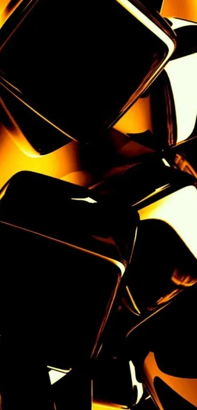 Golden abstract cubes mobile wallpaper design.