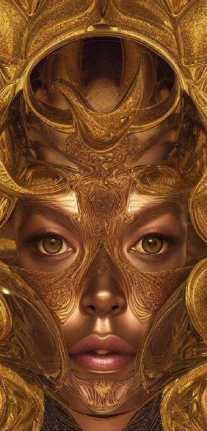 Golden abstract face with intricate details and artistic design.