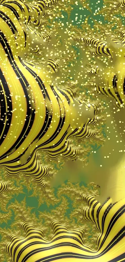 Golden abstract fractal art with swirling patterns and dynamic lines for wallpapers.