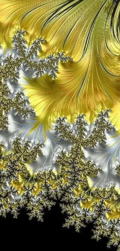 Golden fractal abstract art wallpaper with intricate patterns.