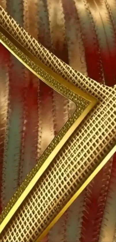 Abstract metallic design with gold accents and vibrant colors.