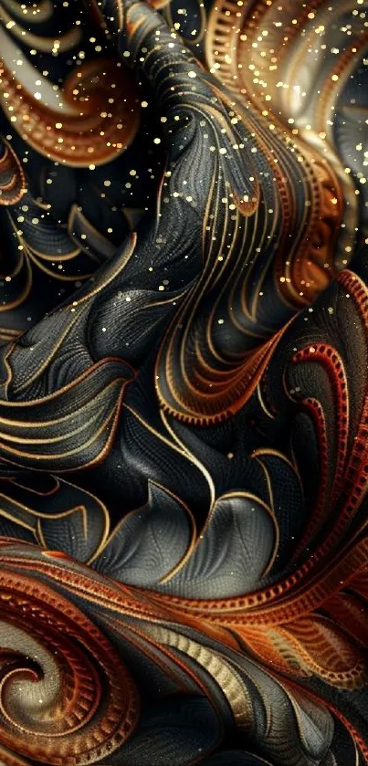 Abstract golden swirls mobile wallpaper with intricate designs.