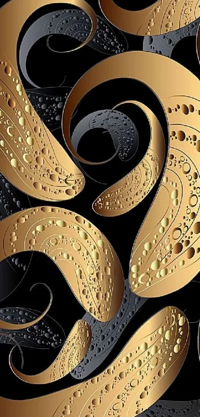 Golden abstract swirling pattern wallpaper for mobile phone background.