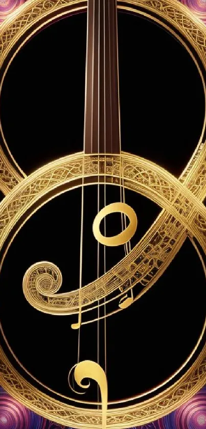 Abstract golden guitar strings on black wallpaper for mobile.