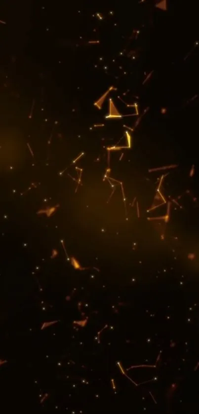 Abstract mobile wallpaper with glowing golden particles on a dark background.