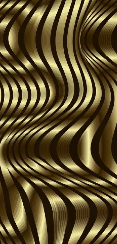 Golden abstract pattern wallpaper with wavy lines and luxurious design.