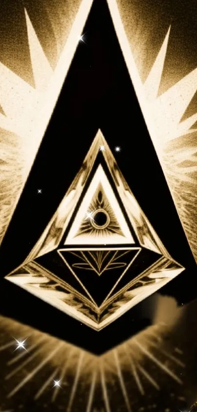 Golden abstract pyramid with a geometric design on a mobile wallpaper.