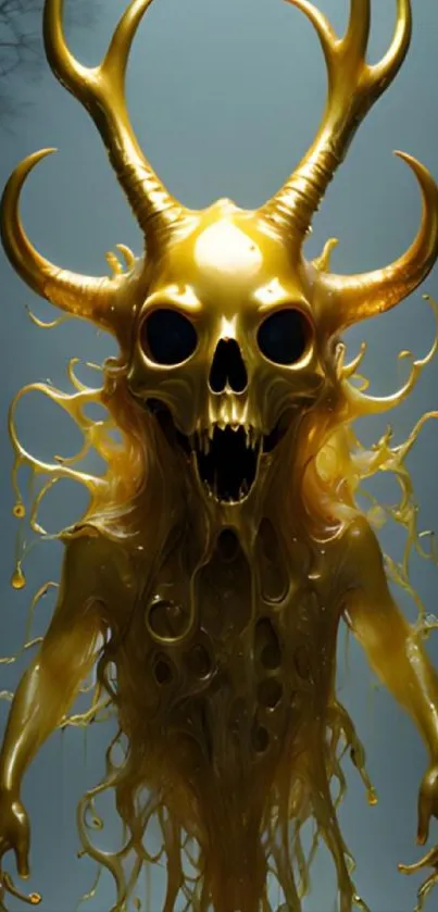 Golden abstract skull art with horns and intricate details in mobile wallpaper.