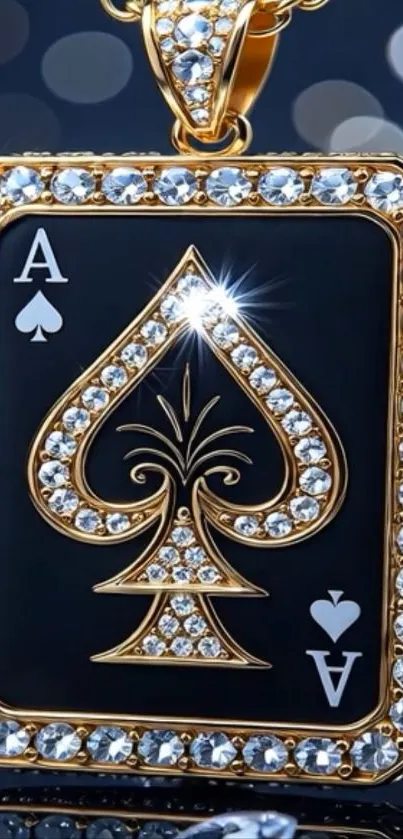 Luxurious gold Ace of Spades necklace with diamonds.