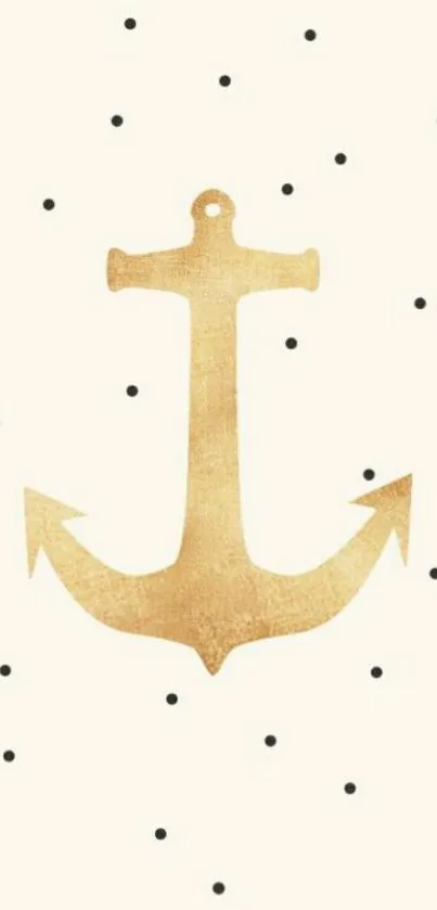 Gold anchor on white with black polka dots wallpaper.