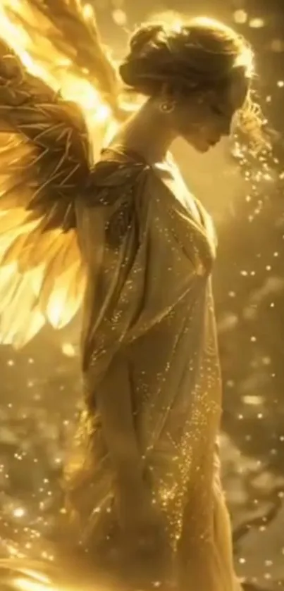 Golden angelic figure with glowing wings