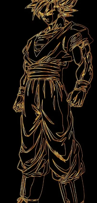 Golden outline of anime character on black background.