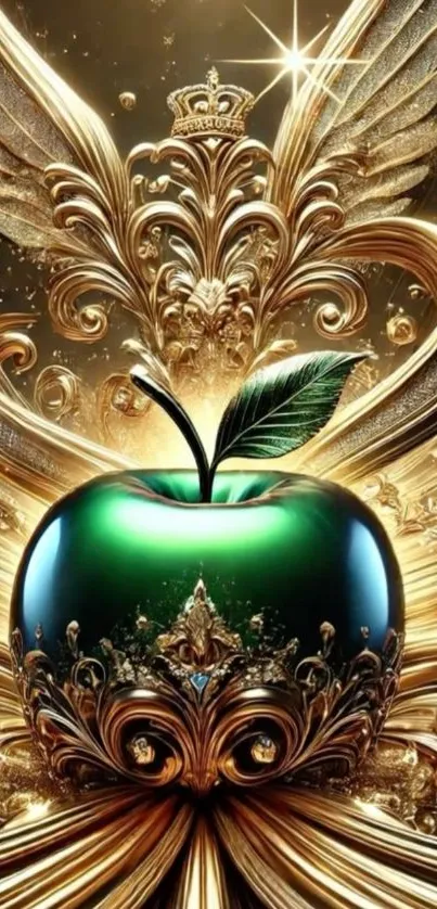 Golden apple fantasy art with ornate details
