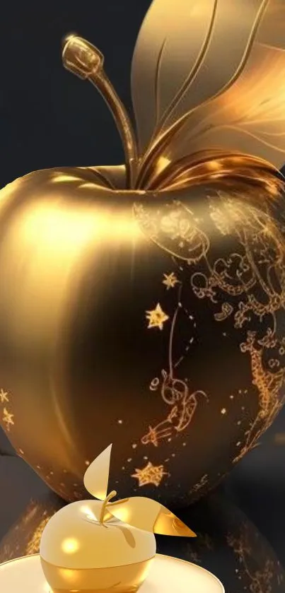 Golden apple fantasy art with elegant details.