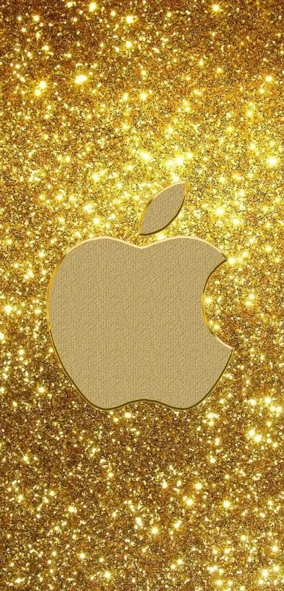 Golden glitter wallpaper with Apple logo.