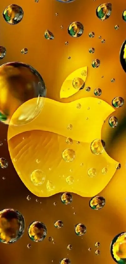 Golden apple logo with bubbles on a vibrant background wallpaper.