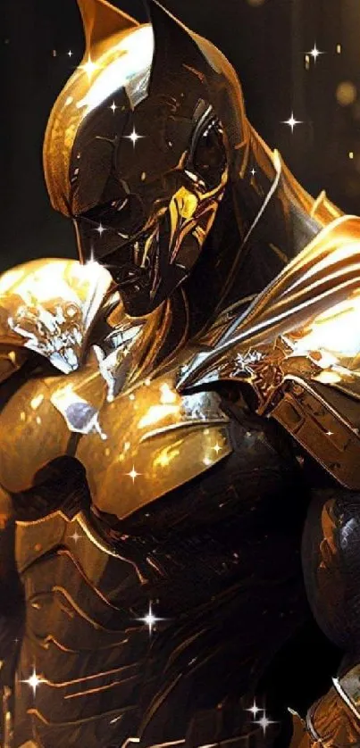 Golden armored hero in a dynamic pose with intricate design details.