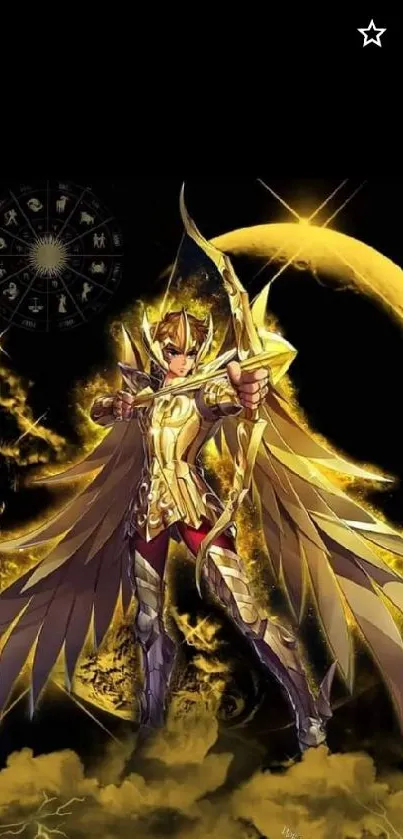 Golden armored warrior with wings wallpaper.