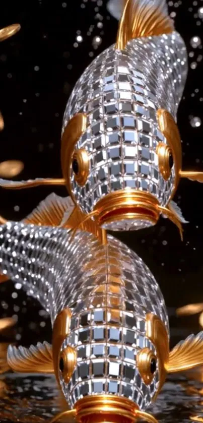 3D gold fish swimming with elegance in artistic design.